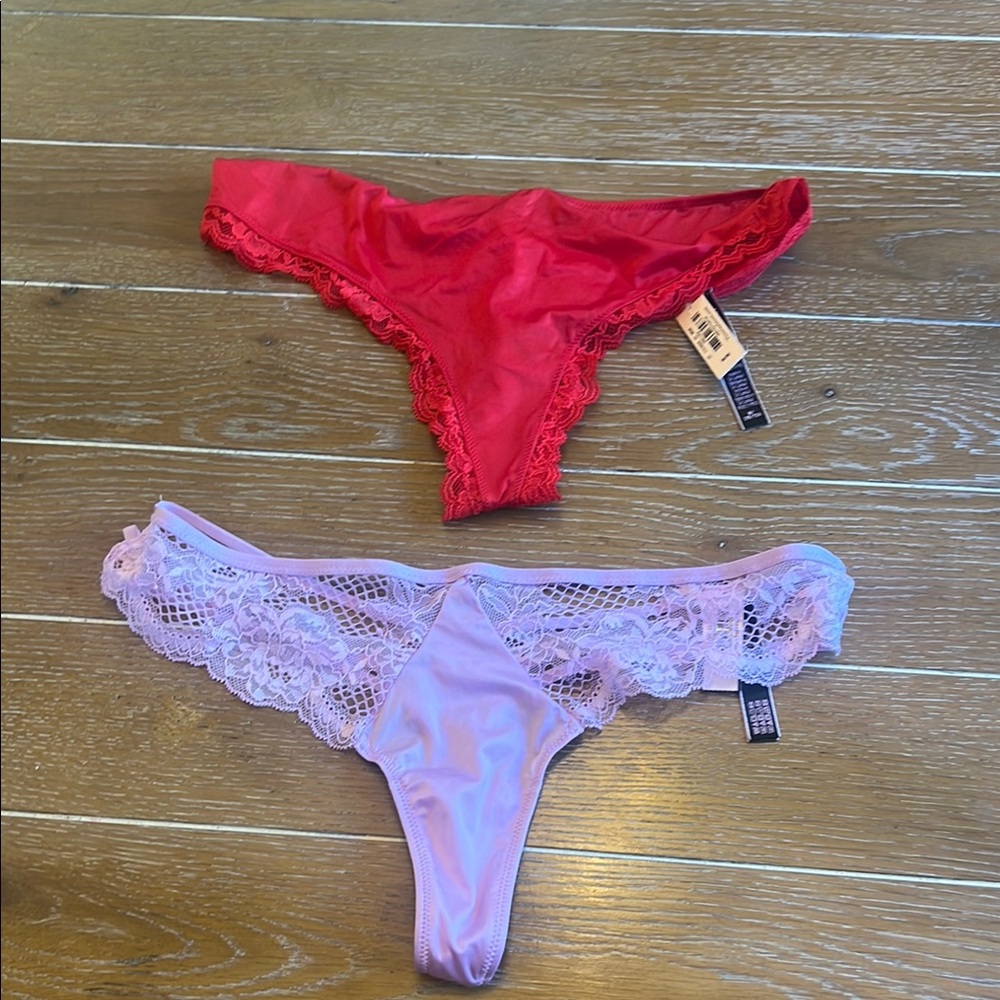 Vibrant Red and Soft Lavender Lace Thong Duo